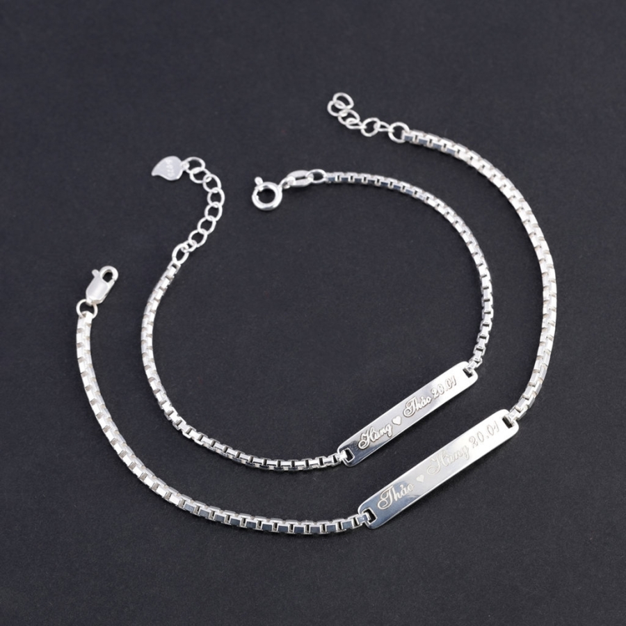 Vòng tay đôi bạc vòng tay cặp bạc khắc chữ cái theo yêu cầu LTD0067