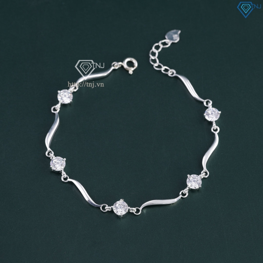 Lắc tay bạc nữ đính đá thiết kế uốn lượn tinh tế LTN0457