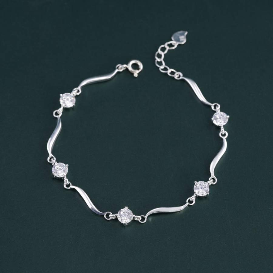 Lắc tay bạc nữ đính đá thiết kế uốn lượn tinh tế LTN0457