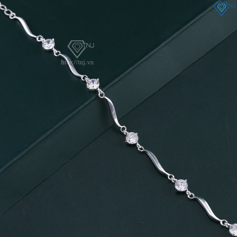 Lắc tay bạc nữ đính đá thiết kế uốn lượn tinh tế LTN0457