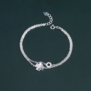 Lắc tay bạc nữ cỏ 4 lá may mắn dây kép LTN0459