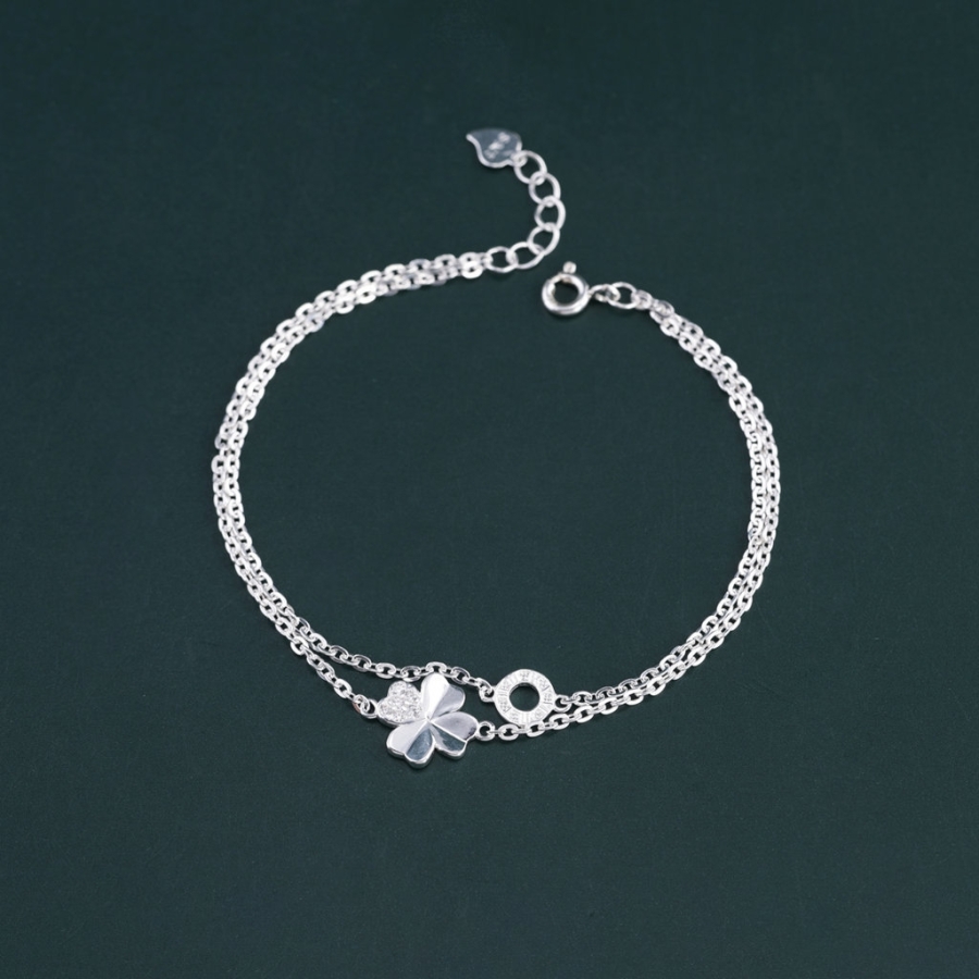 Lắc tay bạc nữ cỏ 4 lá may mắn dây kép LTN0459