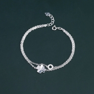 Lắc tay bạc nữ cỏ 4 lá may mắn dây kép LTN0459