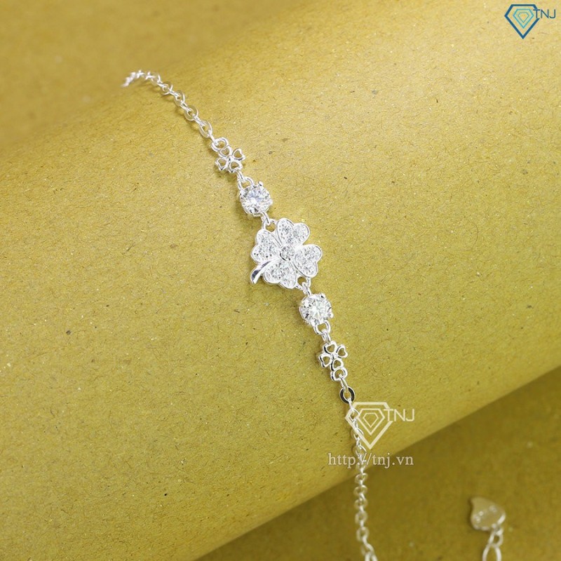 Quà 8 3 cho người yêu lắc tay nữ hình cỏ 4 lá đính kim cương LTNM0007