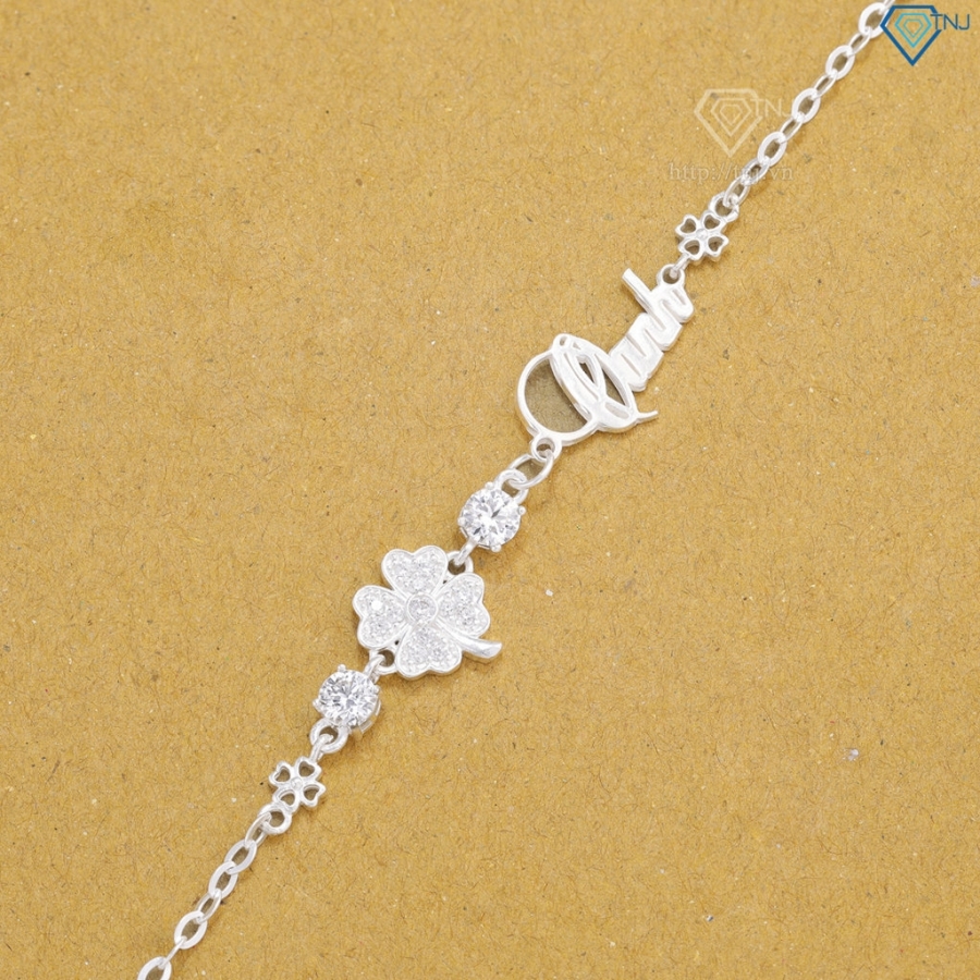 Quà 8 3 cho người yêu lắc tay nữ hình cỏ 4 lá đính kim cương LTNM0022