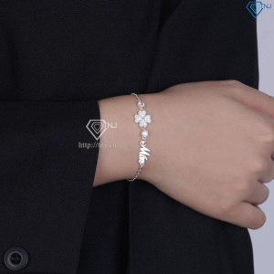 Quà 8 3 cho người yêu lắc tay bạc nữ hình cỏ 4 lá khắc tên LTN0328
