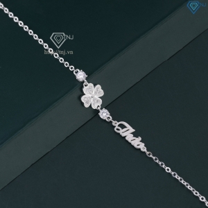 Quà 8 3 cho người yêu lắc tay bạc nữ hình cỏ 4 lá khắc tên LTN0328