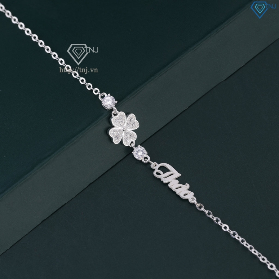 Quà 8 3 cho người yêu lắc tay bạc nữ hình cỏ 4 lá khắc tên LTN0328