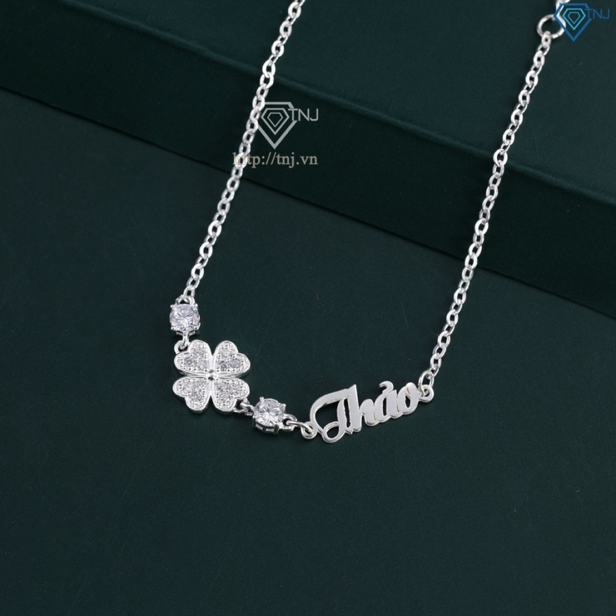 Quà 8 3 cho người yêu lắc tay bạc nữ hình cỏ 4 lá khắc tên LTN0328