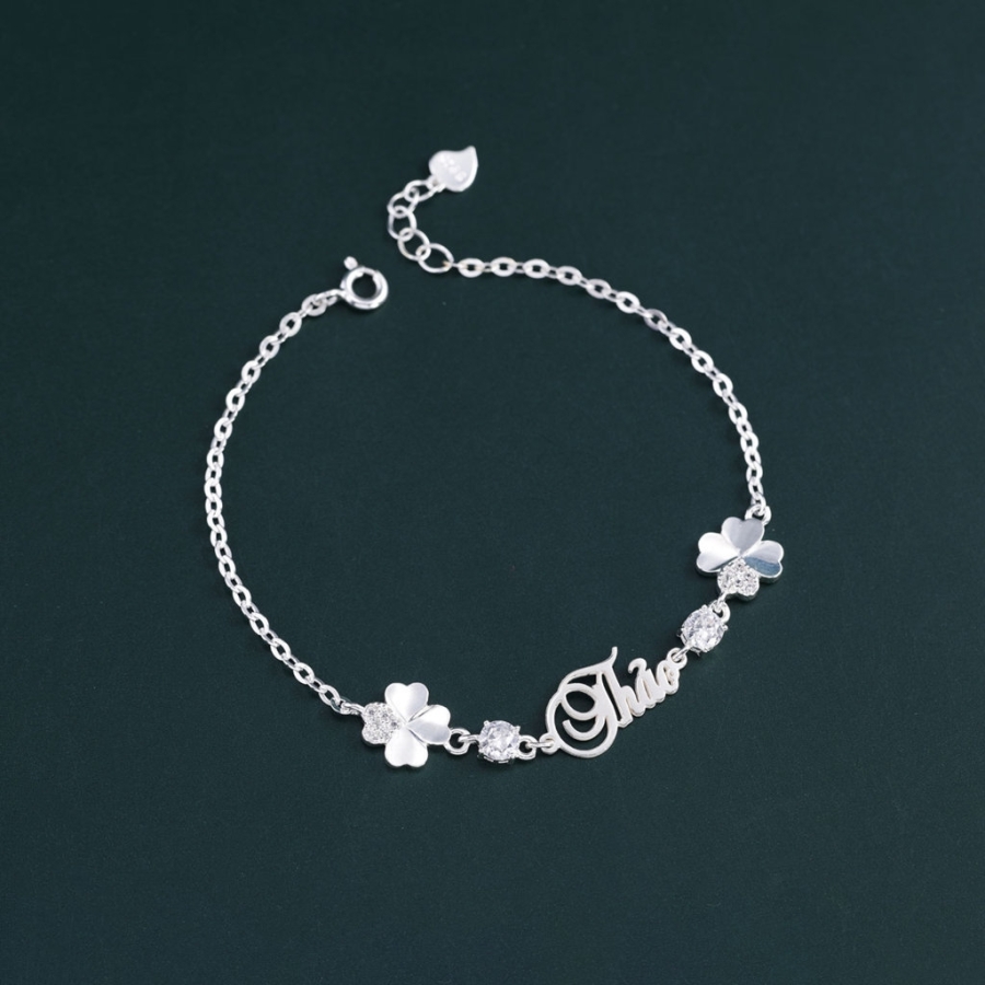 Quà 8 3 cho ngườ yêu lắc tay bạc nữ hình cỏ 4 lá khắc tên theo yêu cầu LTN0441
