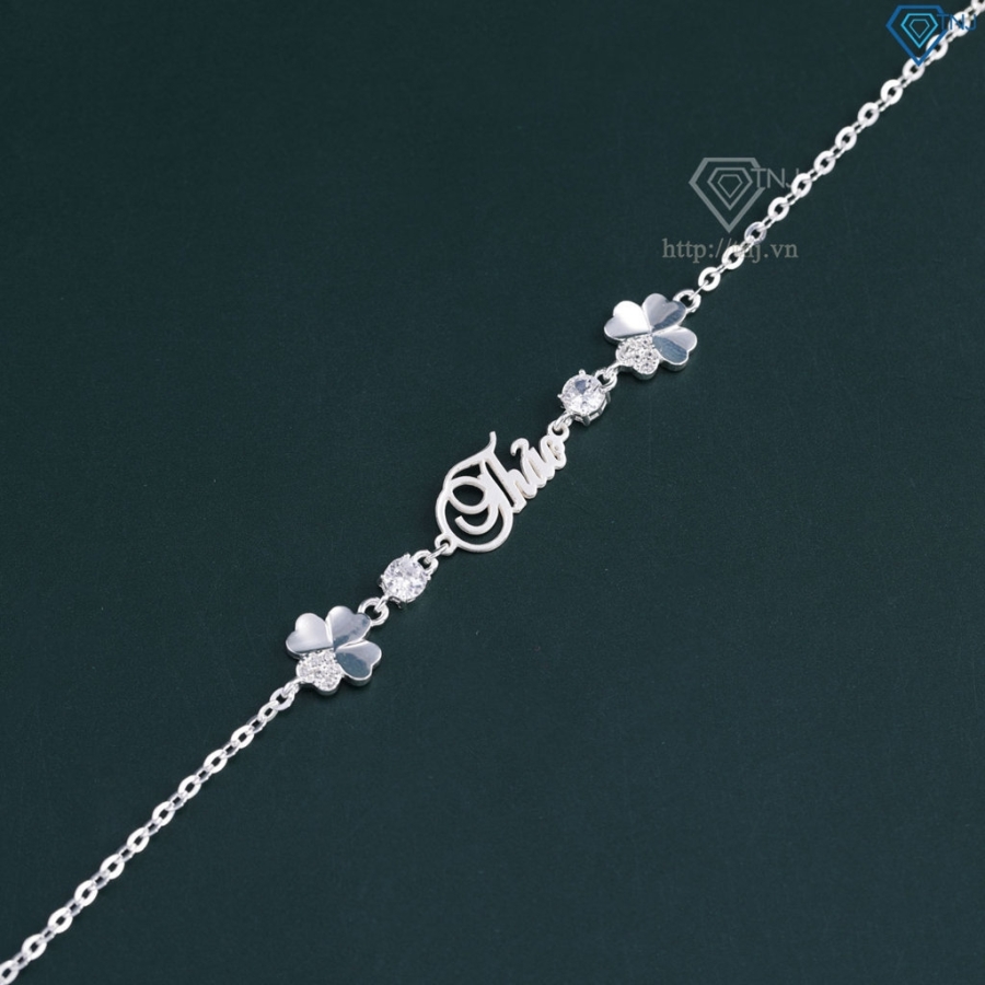 Quà 8 3 cho ngườ yêu lắc tay bạc nữ hình cỏ 4 lá khắc tên LTN0441