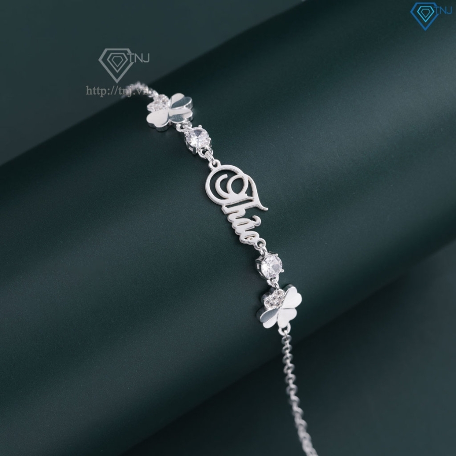Quà 8 3 cho ngườ yêu lắc tay bạc nữ hình cỏ 4 lá khắc tên LTN0441
