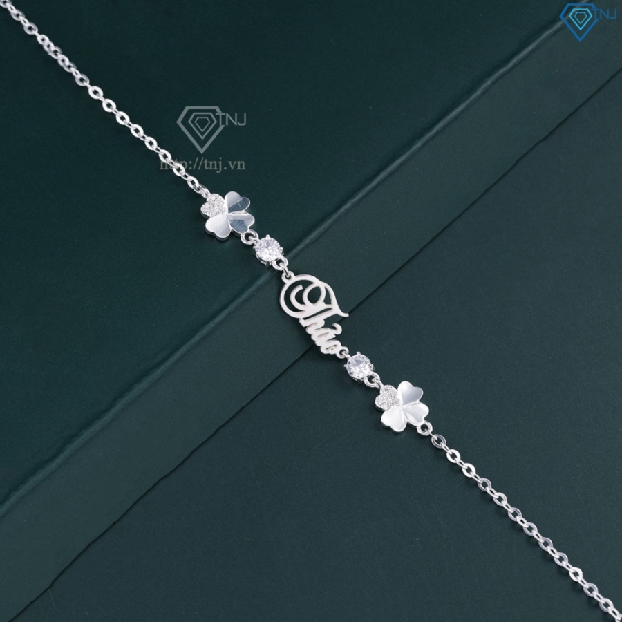 Quà 8 3 cho ngườ yêu lắc tay bạc nữ hình cỏ 4 lá khắc tên LTN0441