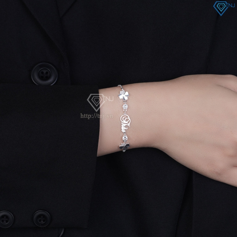 Quà 8 3 cho ngườ yêu lắc tay bạc nữ hình cỏ 4 lá khắc tên LTN0441