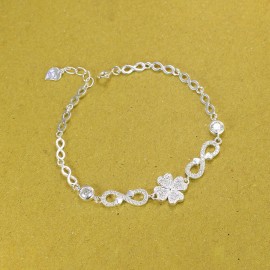 Lắc tay cỏ 4 lá đính full kim cương Moissanite dây họa tiết vô cực 4.0mm - Kiểm định GRA LTNM0005