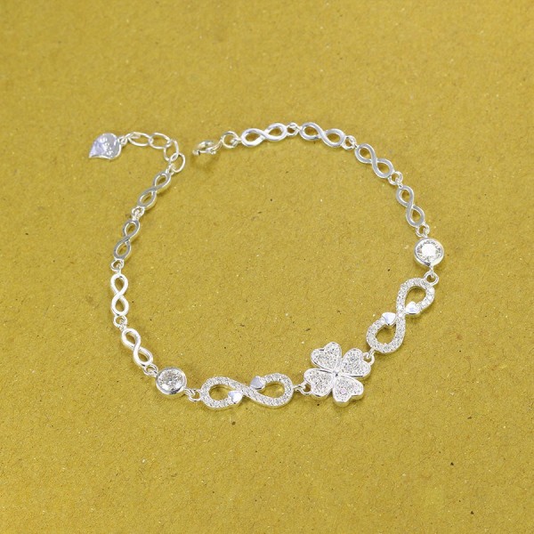 Lắc tay cỏ 4 lá đính full kim cương Moissanite dây họa tiết vô cực 4.0mm - Kiểm định GRA LTNM0005