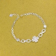 Lắc tay cỏ 4 lá đính full kim cương Moissanite dây họa tiết vô cực 4.0mm - Kiểm định GRA LTNM0005