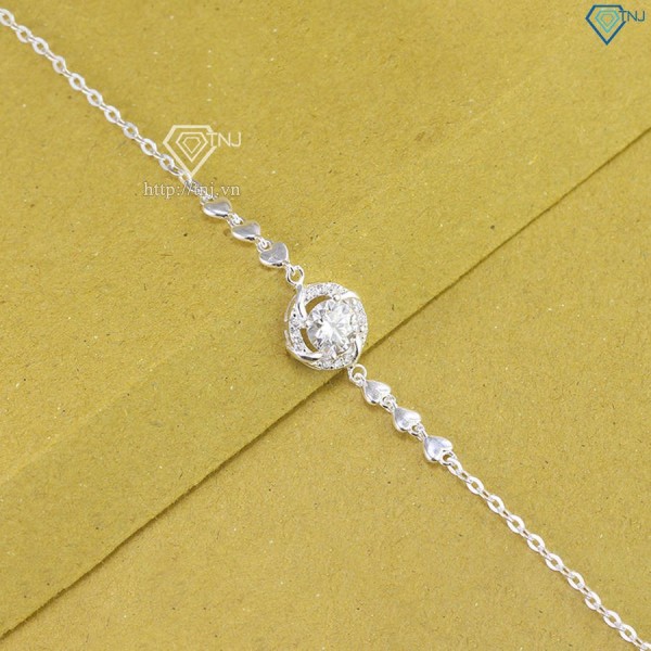 Quà 8 3 cho người yêu lắc tay bạc nữ mặt tròn đính kim cương LTNM0019