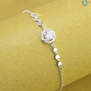 Quà 8 3 cho người yêu lắc tay bạc nữ mặt tròn đính kim cương LTNM0019