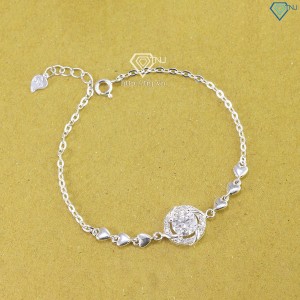Quà 8 3 cho người yêu lắc tay bạc nữ mặt tròn đính kim cương LTNM0019