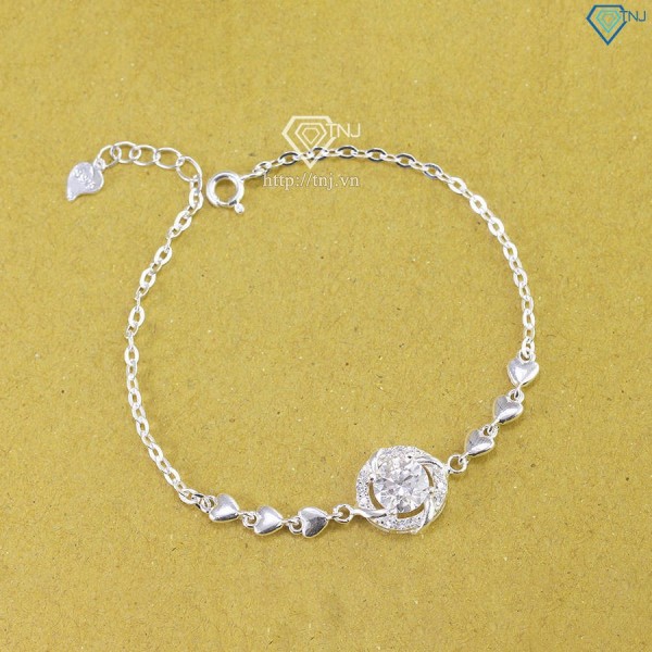 Quà 8 3 cho người yêu lắc tay bạc nữ mặt tròn đính kim cương LTNM0019