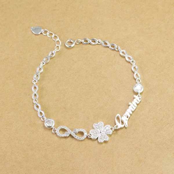 Lắc tay cỏ 4 lá đính full kim cương Moissanite khắc tên theo yêu cầu 4.0mm - Kiểm định GRA LTNM0015