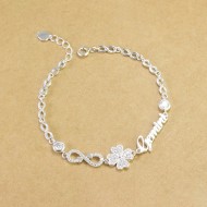 Lắc tay cỏ 4 lá đính full kim cương Moissanite khắc tên theo yêu cầu 4.0mm - Kiểm định GRA LTNM0015