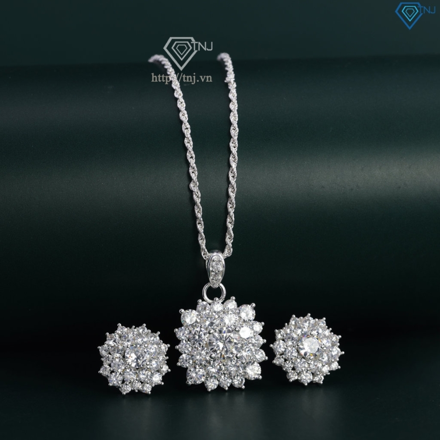 Quà 8 3 cho mẹ bộ trang sức bạc đính đá sang trọng BTS0038