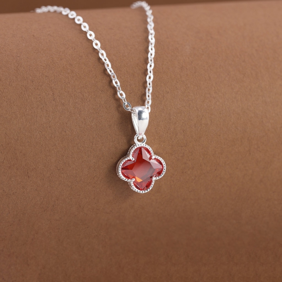 Dây chuyền bạc cỏ 4 lá đính đá đỏ DCN0803