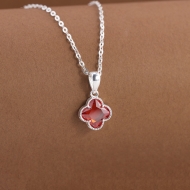 Dây chuyền bạc cỏ 4 lá đính đá đỏ DCN0803