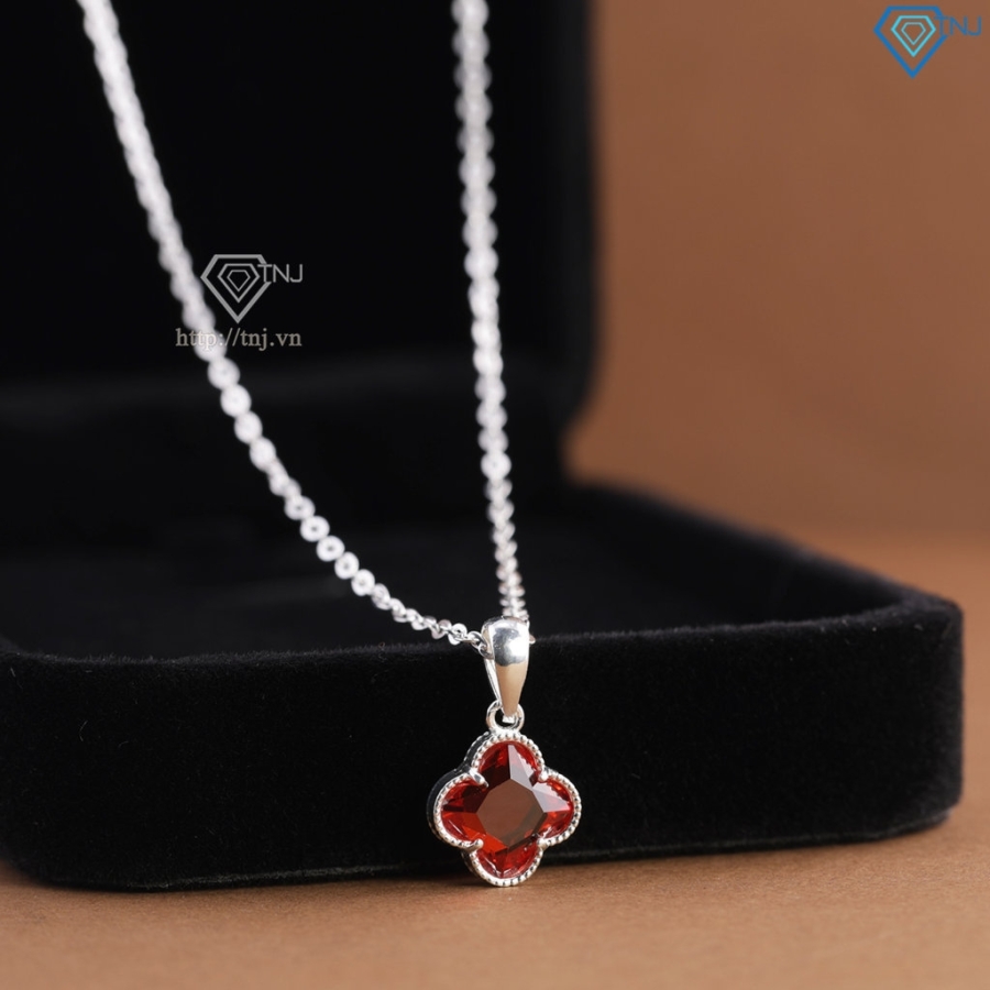 Dây chuyền bạc cỏ 4 lá đính đá đỏ DCN0803 - Trang sức TNJ
