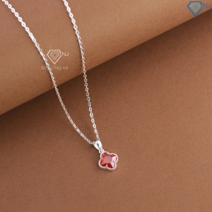 Dây chuyền bạc cỏ 4 lá đính đá đỏ DCN0803 - Trang sức TNJ