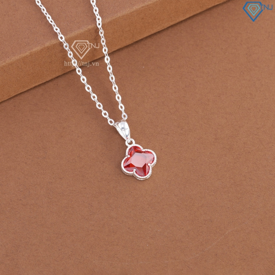 Dây chuyền bạc cỏ 4 lá đính đá đỏ DCN0803 - Trang sức TNJ