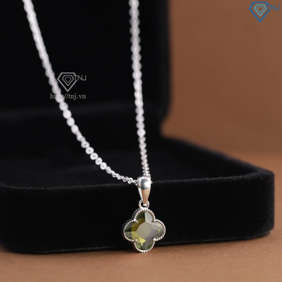 Dây chuyền bạc cỏ 4 lá đính đá xanh lá DCN0803 - Trang sức TNJ