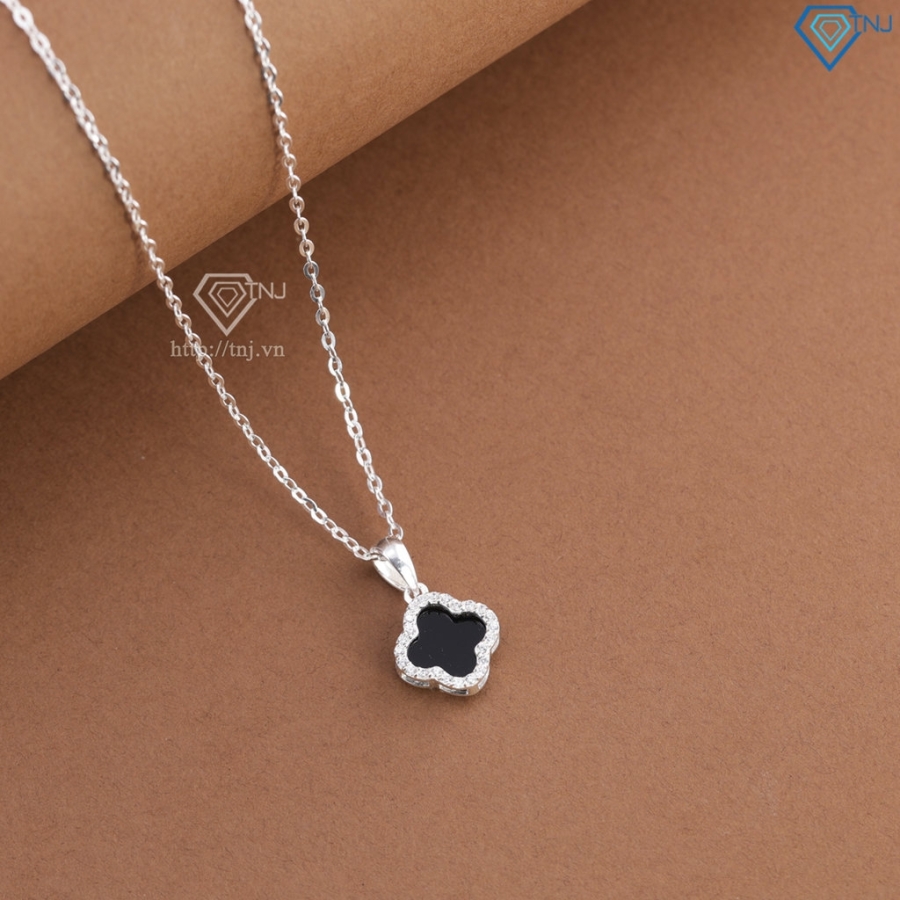 Dây chuyền bạc cỏ 4 lá đính đá đen DCN0804 - Trang sức TNJ