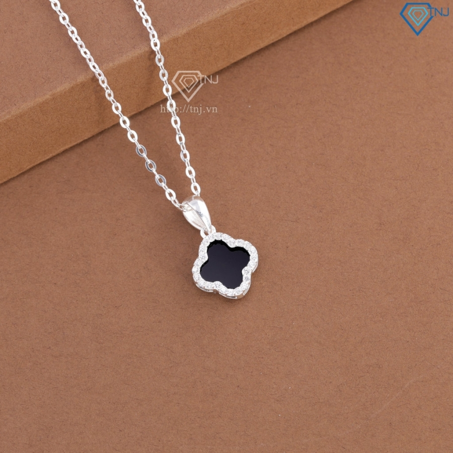 Dây chuyền bạc cỏ 4 lá đính đá đen DCN0804 - Trang sức TNJ