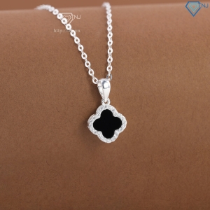 Dây chuyền bạc cỏ 4 lá đính đá đen DCN0804 - Trang sức TNJ