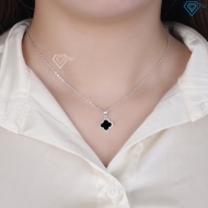 Dây chuyền bạc cỏ 4 lá đính đá đen DCN0804 - Trang sức TNJ