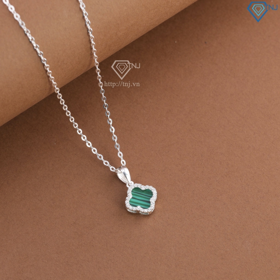 Dây chuyền bạc cỏ 4 lá đính đá xanh DCN0804 - Trang sức TNJ