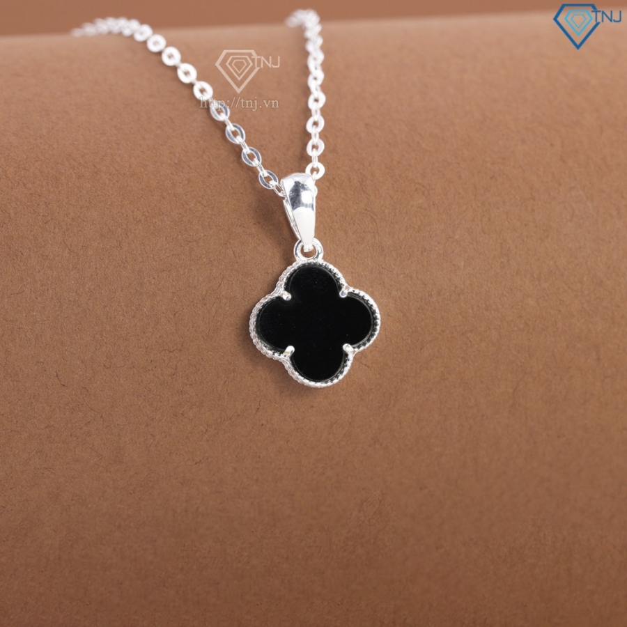 Dây chuyền bạc cỏ 4 lá đính đá đen DCN0805 - Trang sức TNJ