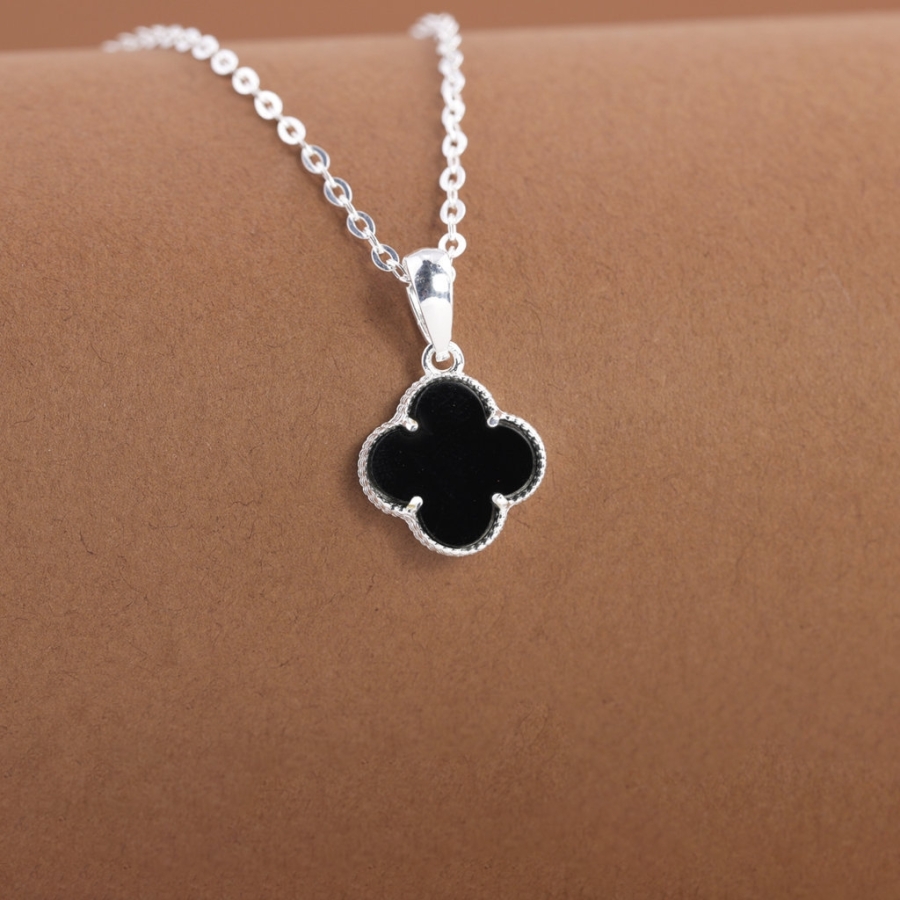 Dây chuyền bạc cỏ 4 lá đính đá đen DCN0805