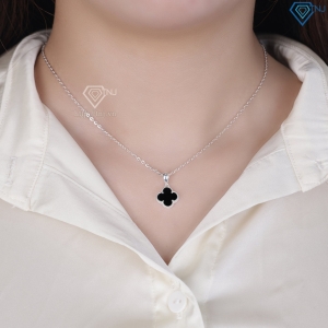Dây chuyền bạc cỏ 4 lá đính đá đen DCN0805 - Trang sức TNJ