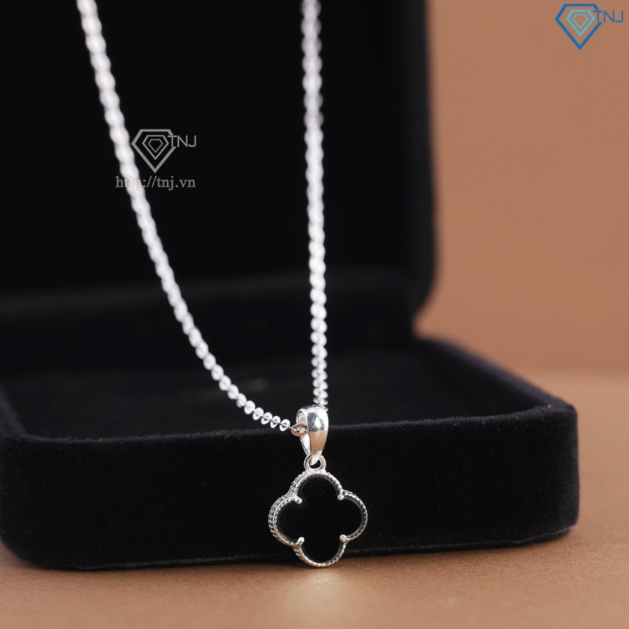 Dây chuyền bạc cỏ 4 lá đính đá đen DCN0805 - Trang sức TNJ