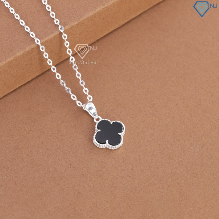 Dây chuyền bạc cỏ 4 lá đính đá đen DCN0805 - Trang sức TNJ