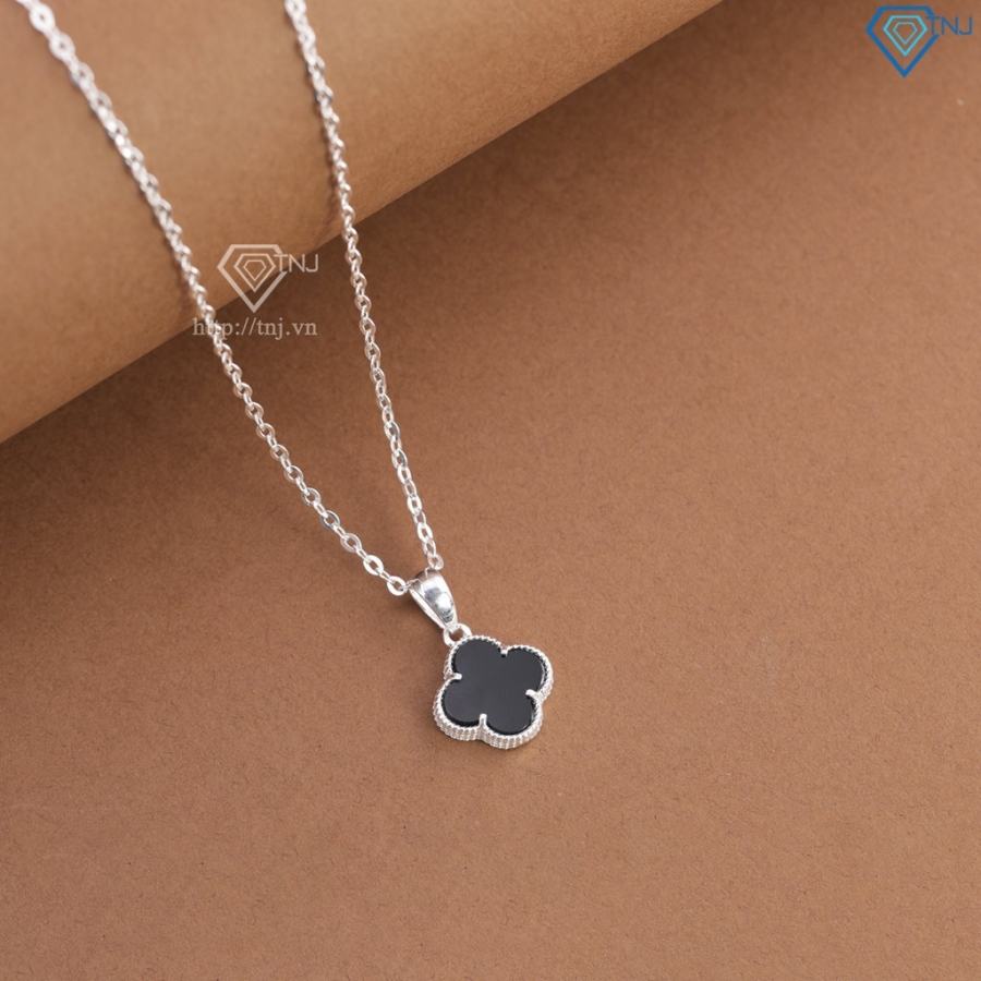 Dây chuyền bạc cỏ 4 lá đính đá đen DCN0805 - Trang sức TNJ