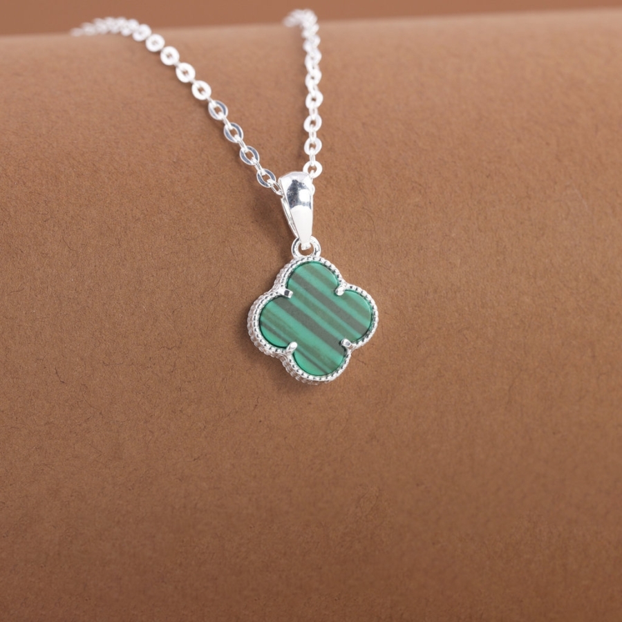 Dây chuyền bạc cỏ 4 lá đính đá xanh DCN0805