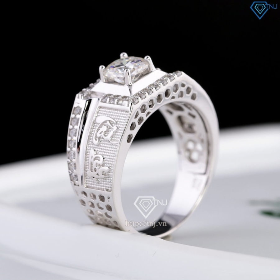 Nhẫn nam chữ Tài Lộc đính kim cương Moissanite 6.0mm - NNAM0253