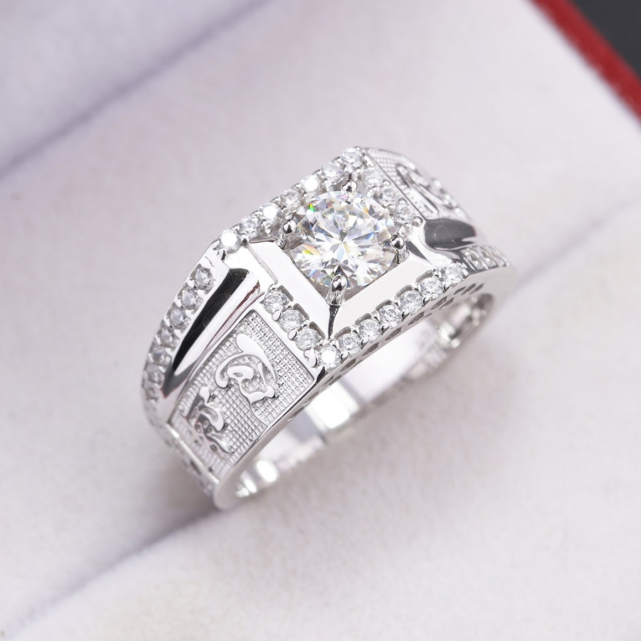 Nhẫn nam chữ Tài Lộc đính kim cương Moissanite 6.0mm - Kiểm định GRA NNAM0253