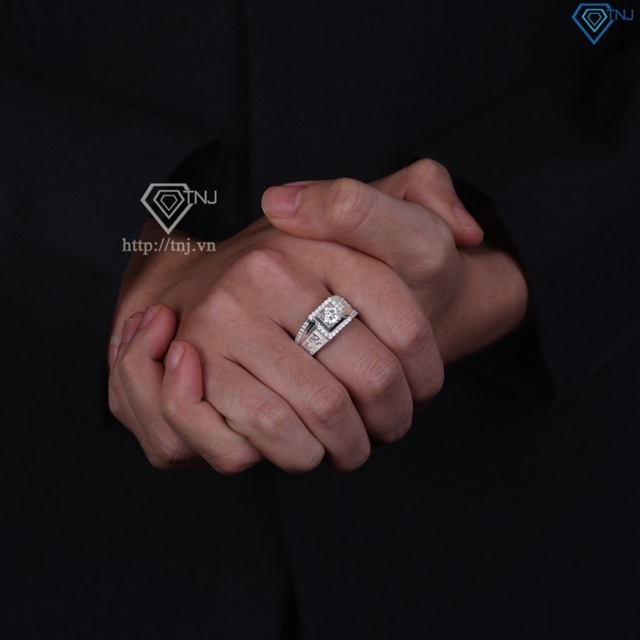 Nhẫn nam chữ Tài Lộc đính kim cương Moissanite 6.0mm - NNAM0253