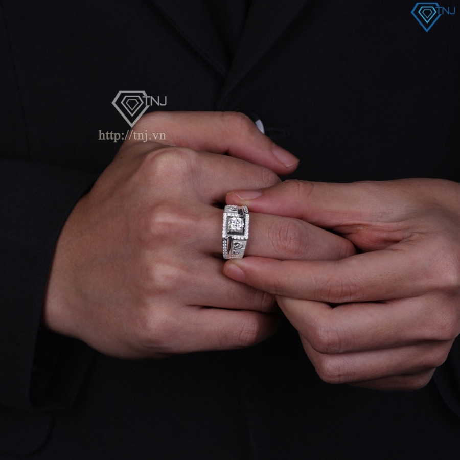 Nhẫn nam chữ Tài Lộc đính kim cương Moissanite 6.0mm - NNAM0253